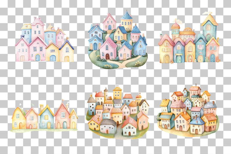 Whimsical Colorful Village Clipart Bundle - CraftNest - Digital Crafting and Art
