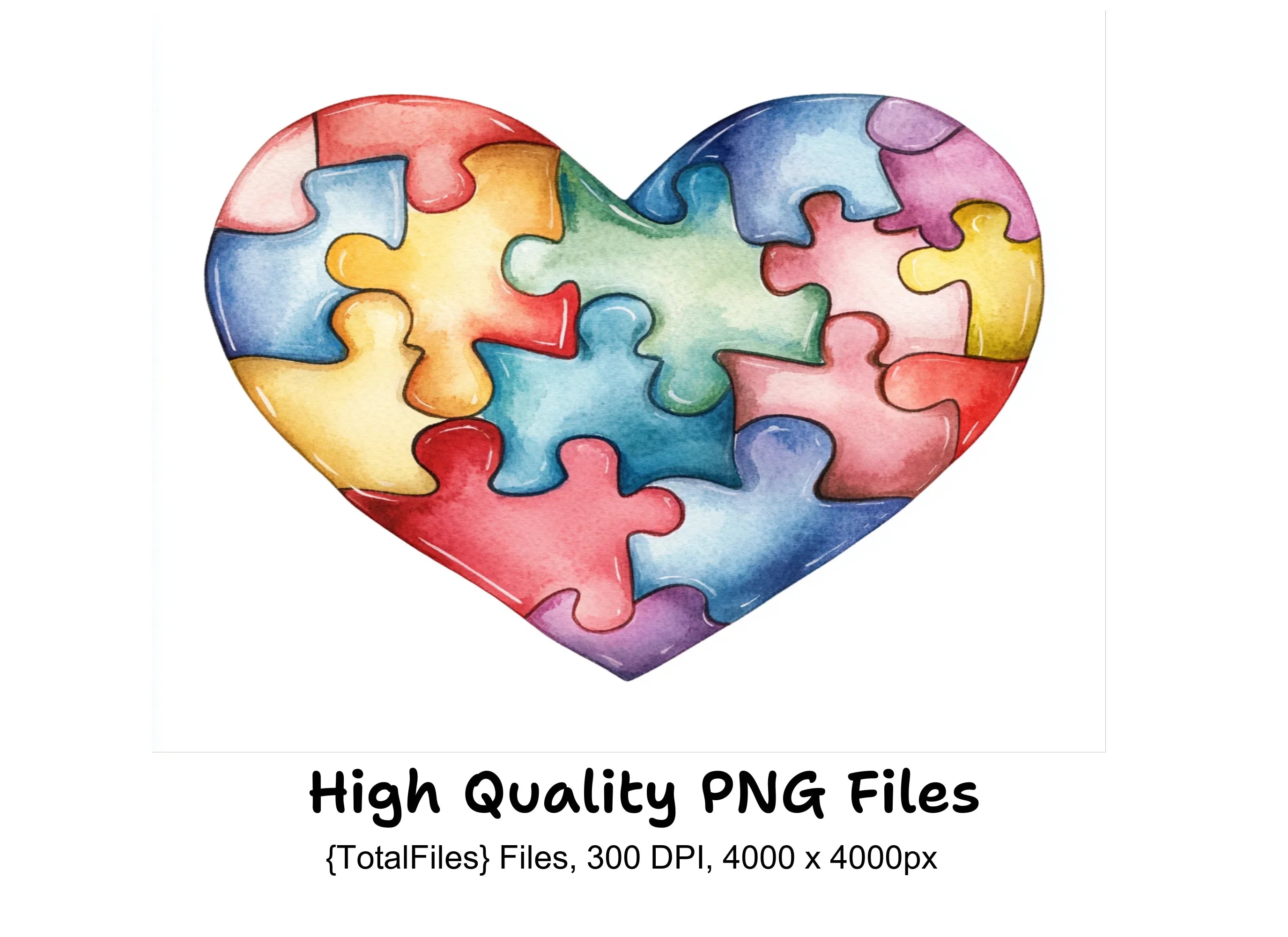 Colorful Puzzle Heart Clipart Bundle
