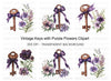 Vintage Keys with Purple Ribbons Clipart Bundle
