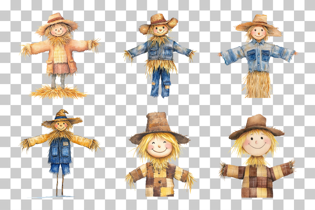 Cute Farm Scarecrow Clipart Bundle