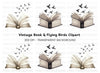 Open Books with Flying Birds Clipart Bundle