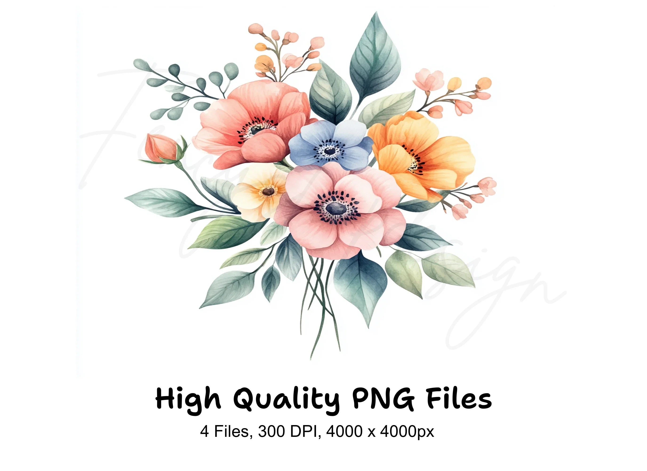 Soft Pastel Floral Bouquets Clipart Bundle
