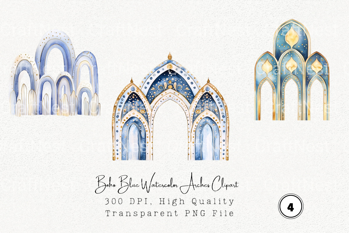 Boho Blue Arches Clipart Bundle