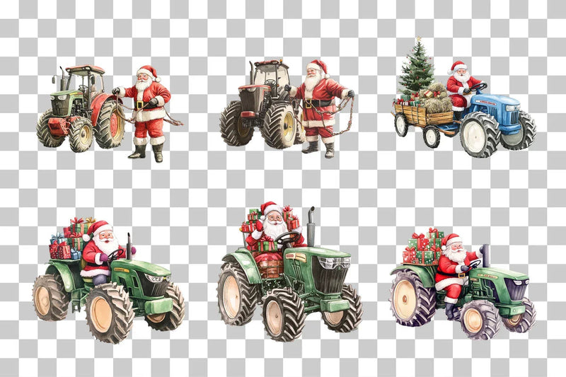 Festive Santa Tractor Farm Christmas Clipart Bundle - CraftNest - Digital Crafting and Art