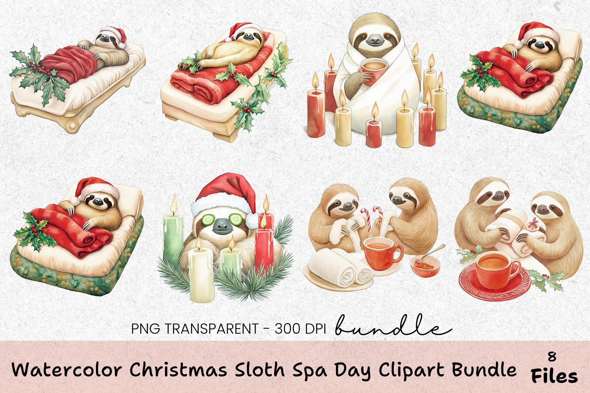 Christmas Sloth Spa Day Clipart Bundle - CraftNest - Digital Crafting and Art