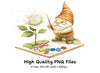 Gnome Painting White Rose Clipart Bundle