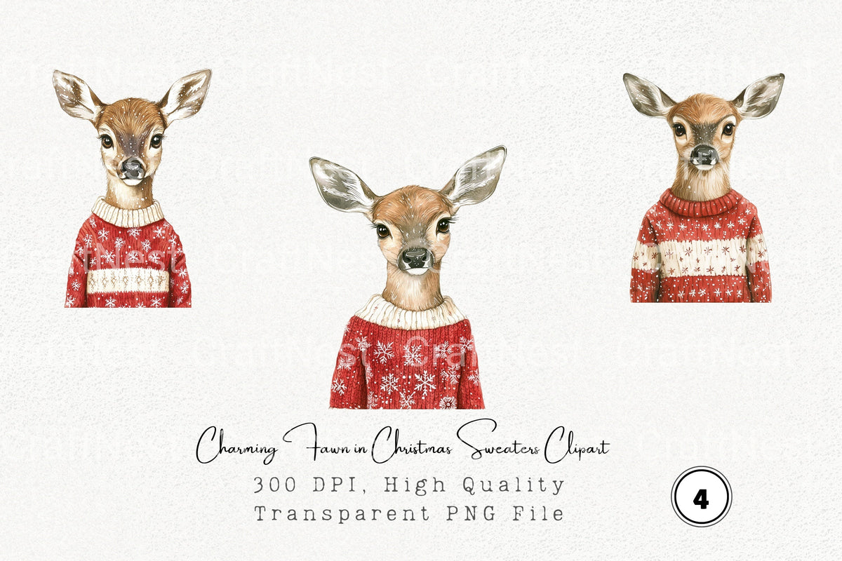 Charming Fawn In Christmas Sweaters Clipart Bundle