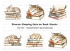 Cute Kittens Napping on Book Stacks Clipart Bundle