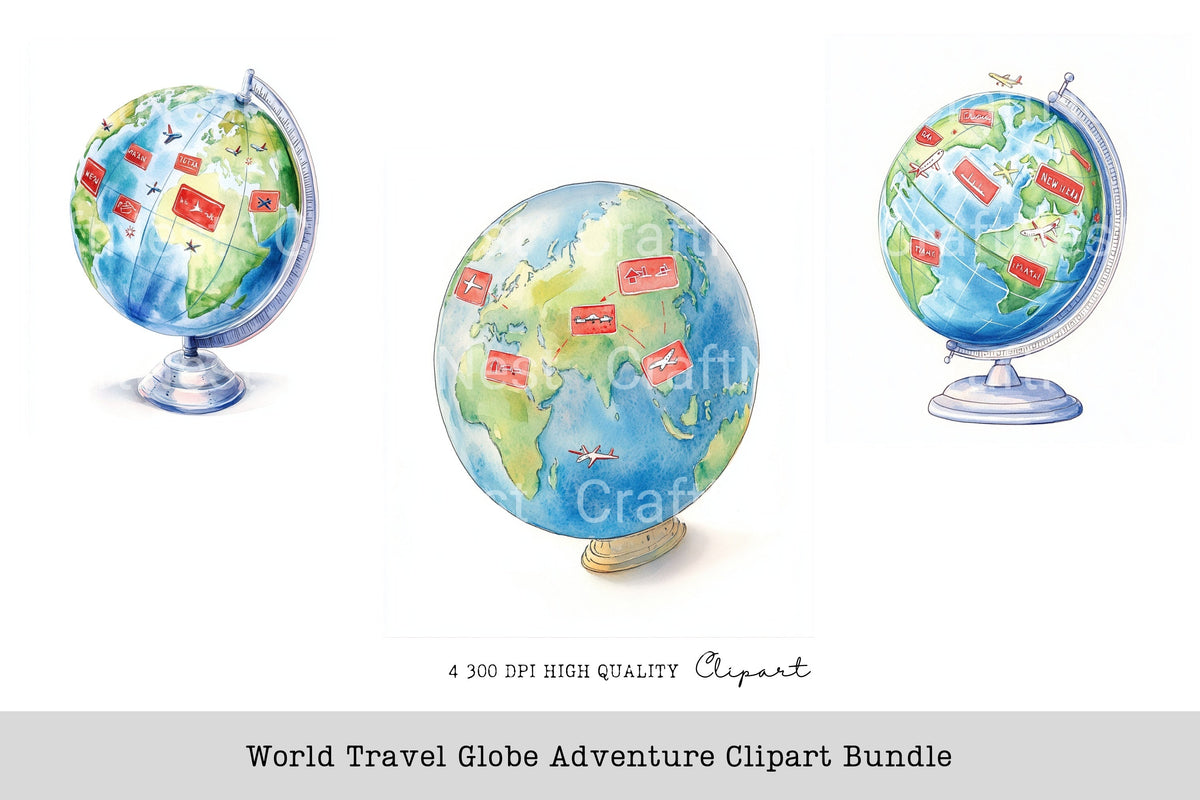World Travel Globe Adventure Clipart Bundle