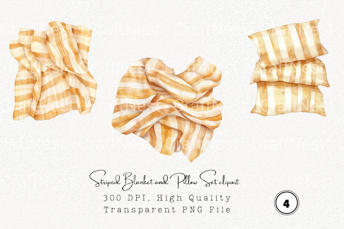 Striped Blanket And Pillow Clipart Bundle