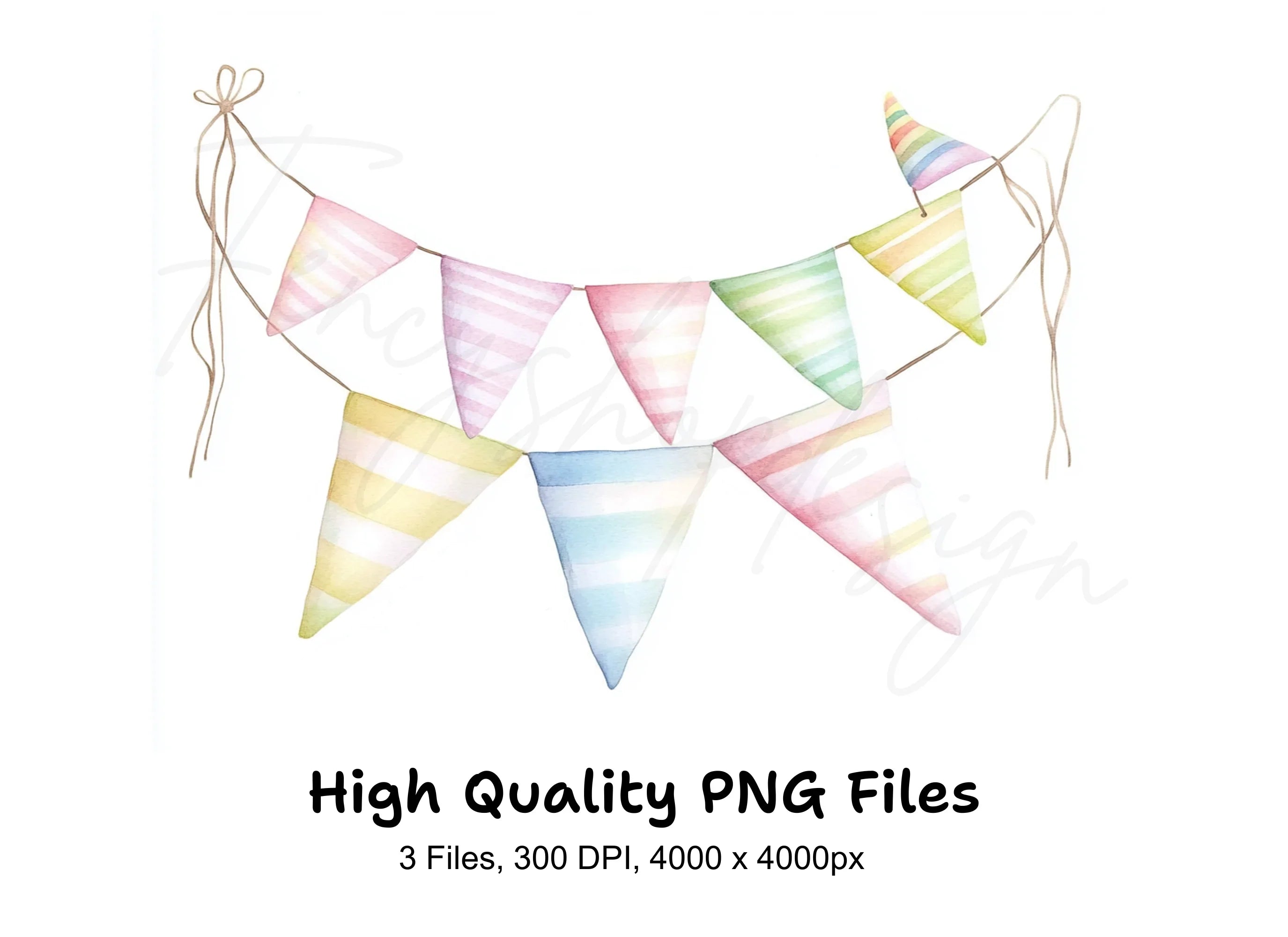 Soft Pastel Striped Bunting Clipart Bundle