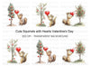 Cute Squirrels with Heart Balloons Clipart Bundle