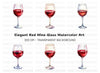 Hand Painted Red Wine Glass Illustrations Clipart Bundle