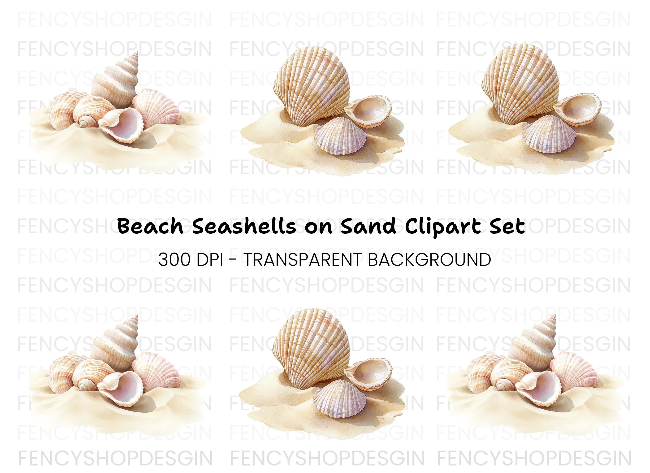 Beautiful Seashells on Sand Clipart Bundle