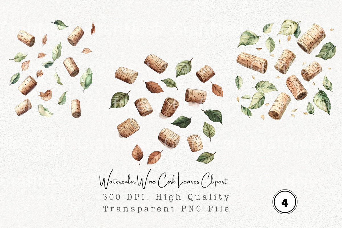 Wine Cork Leaves Clipart Bundle