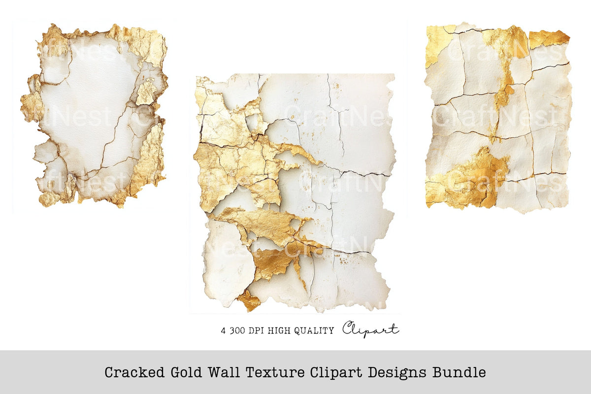 Cracked Gold Wall Texture Designs Clipart Bundle