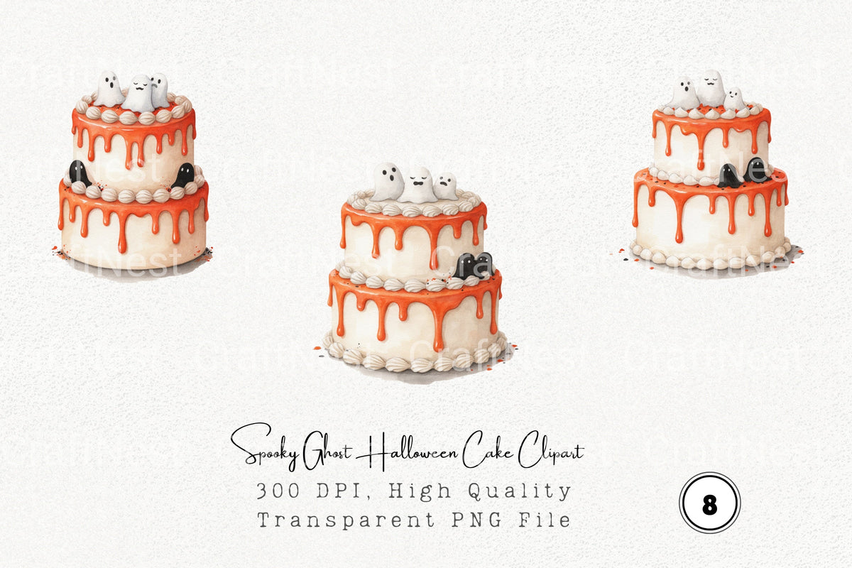 Spooky Ghost Halloween Cake Clipart Bundle