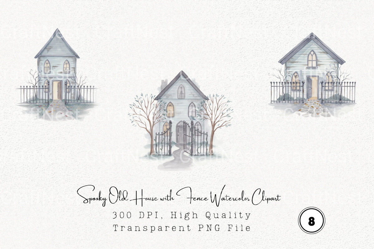 Spooky Old House With Fence Clipart Bundle