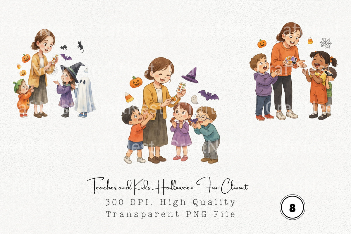 Teacher And Kids Halloween Fun Clipart Bundle