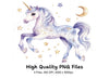 Celestial Unicorns with Stars and Moons Clipart Bundle