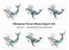 Floral Whales Clipart Bundle