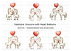 Cute Unicorns with Heart Balloons Clipart Bundle