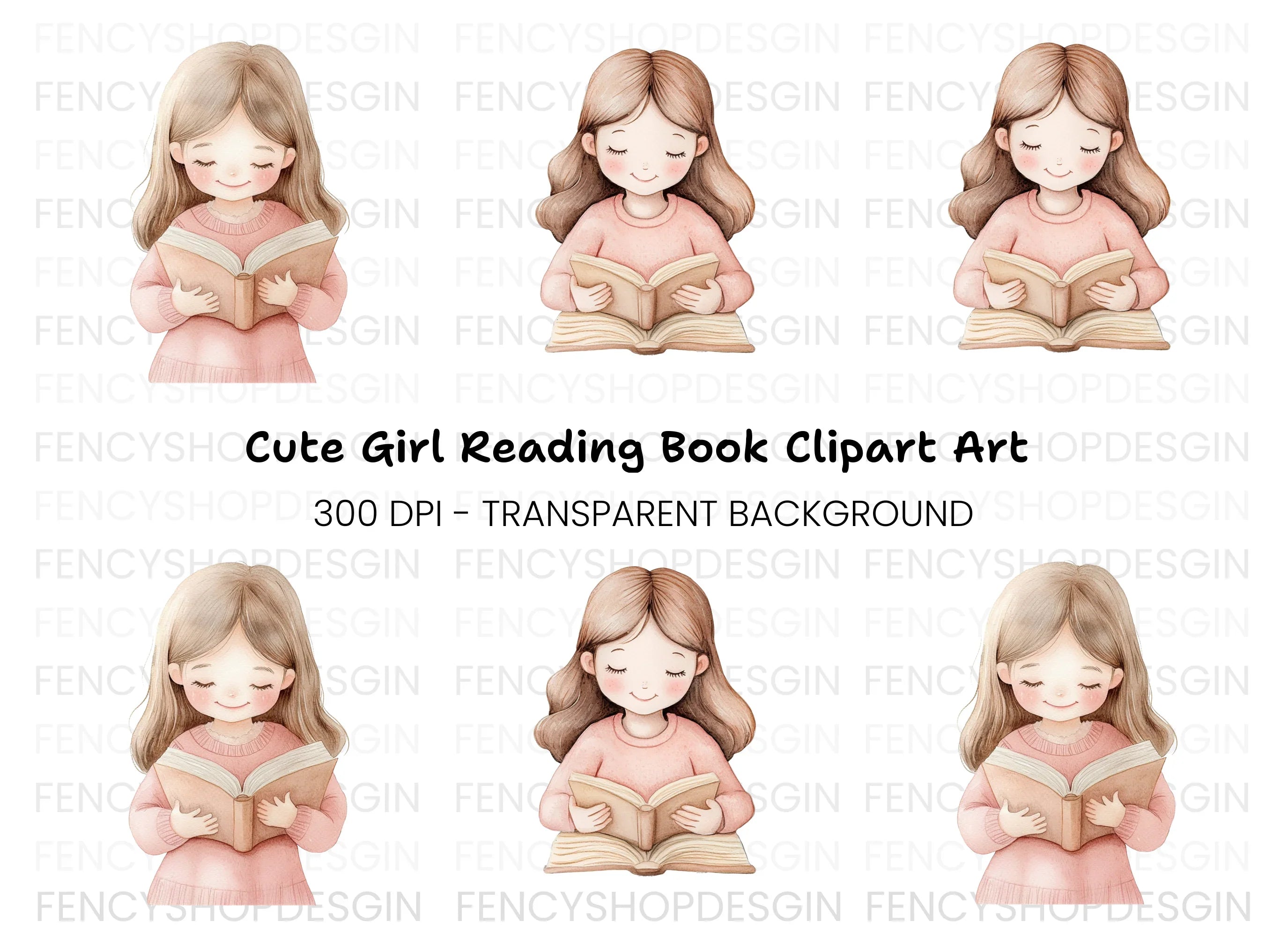 Cute Girl Reading Book Clipart Bundle