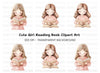 Cute Girl Reading Book Clipart Bundle