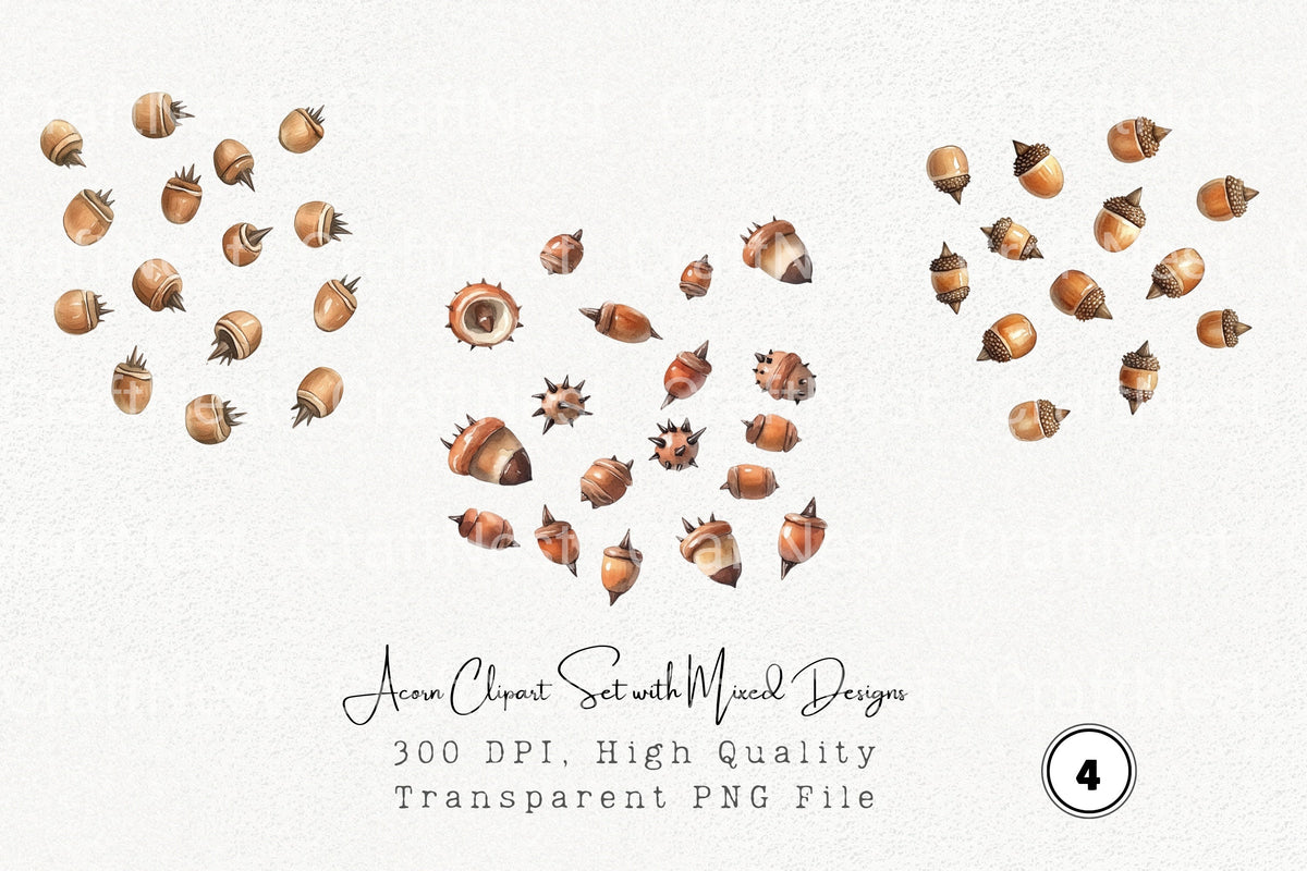 Acorn With Mixed Designs Clipart Bundle