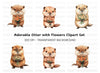 Cute Otters with Flower Bouquets Clipart Bundle