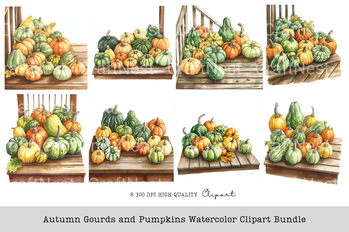 Autumn Gourds And Pumpkins Clipart Bundle