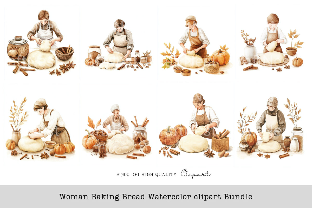 Woman Baking Bread Clipart Bundle