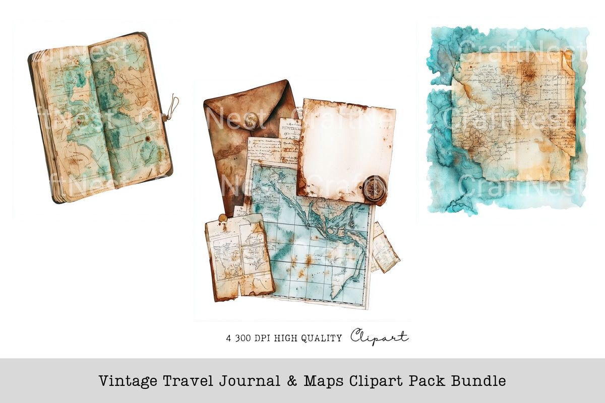 Vintage Travel Maps Clipart Journal