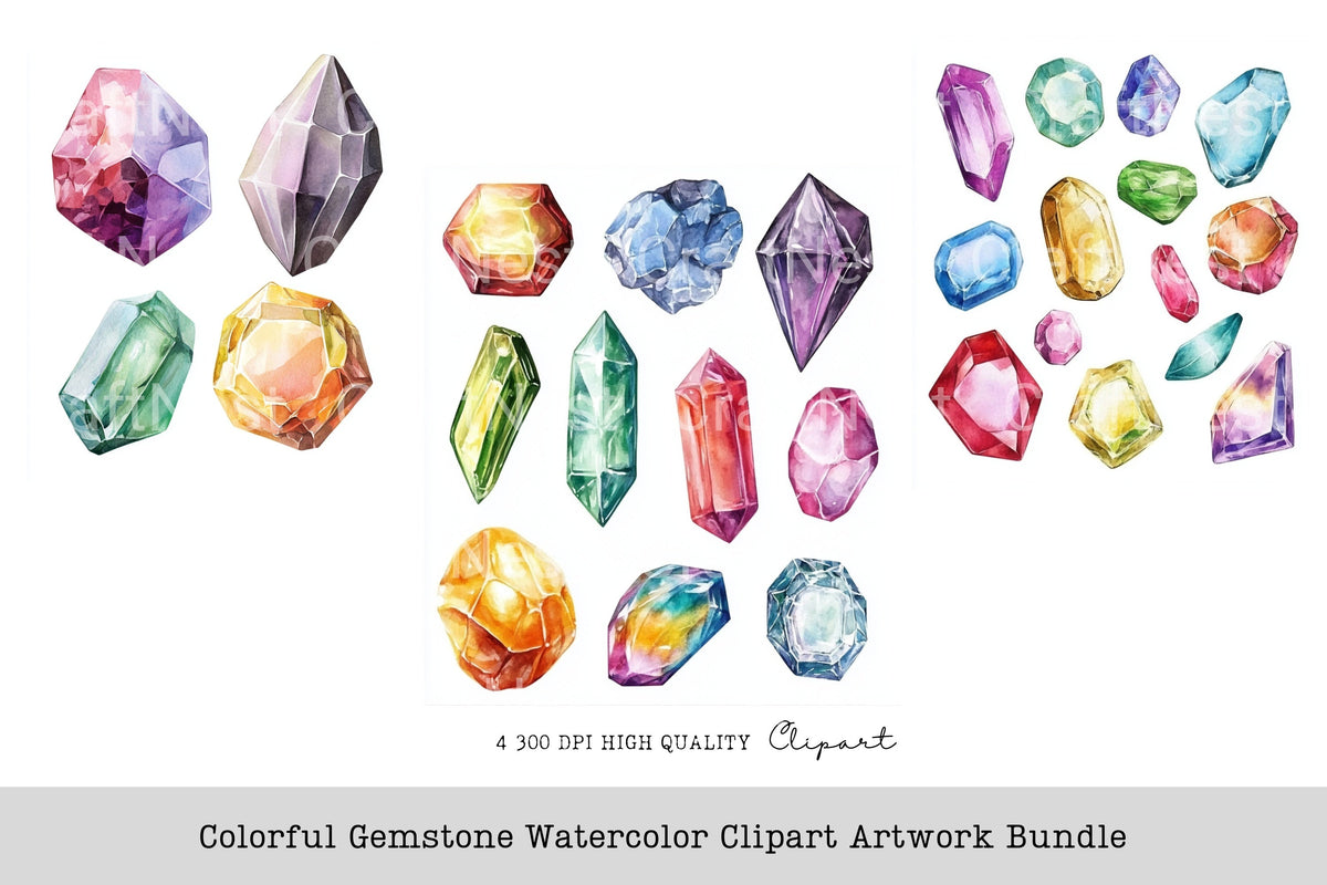 Colorful Gemstone Artwork Clipart Bundle