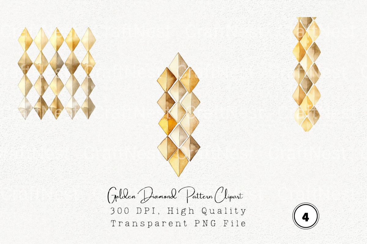Golden Diamond Pattern Clipart Bundle