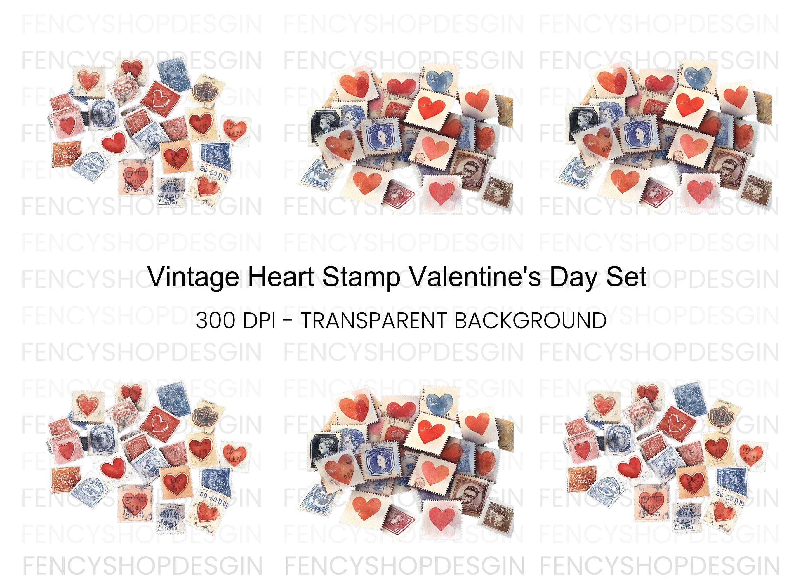 Vintage Heart Stamp Clipart Bundle
