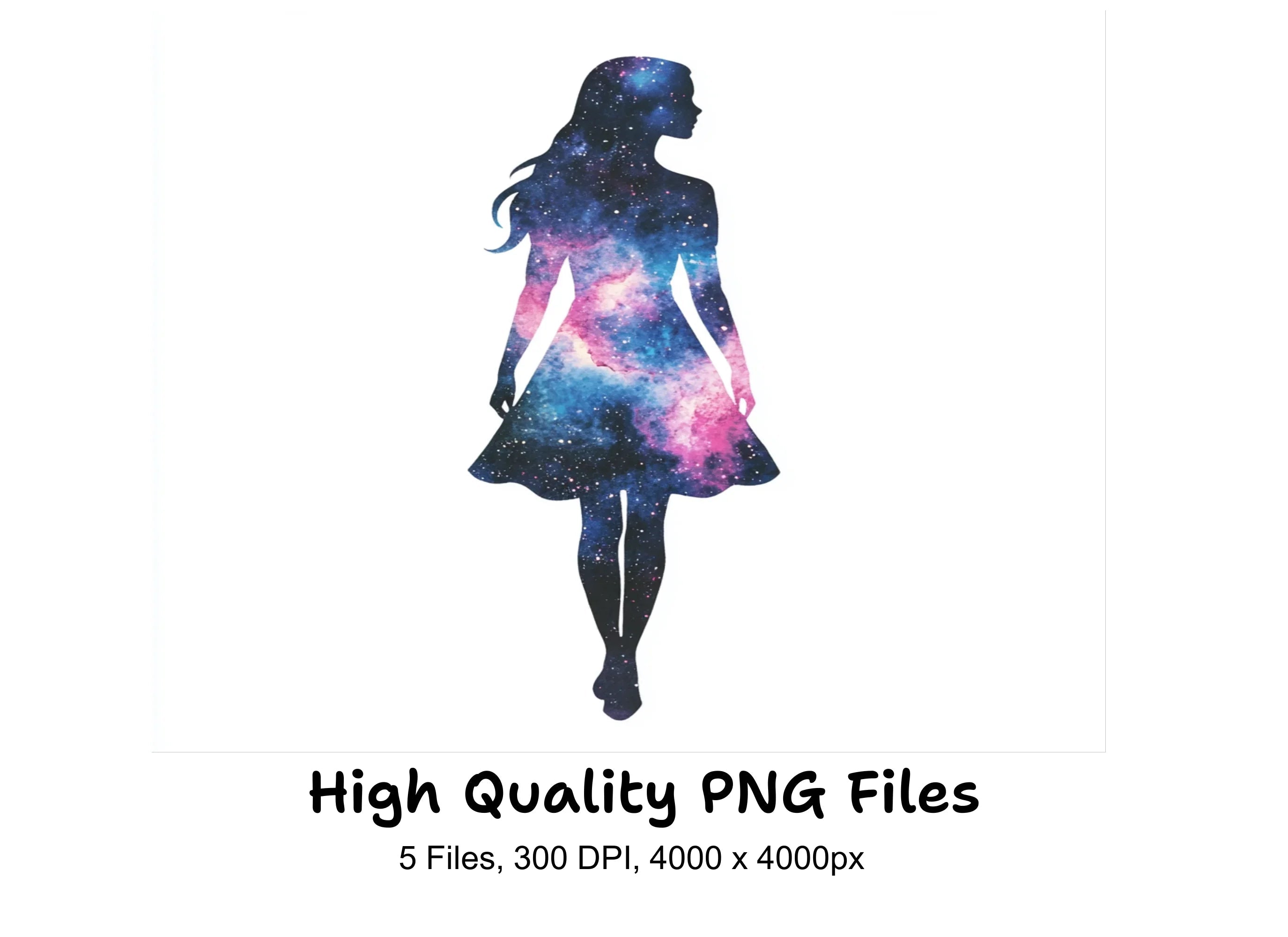 Galaxy Woman Silhouette Clipart Bundle