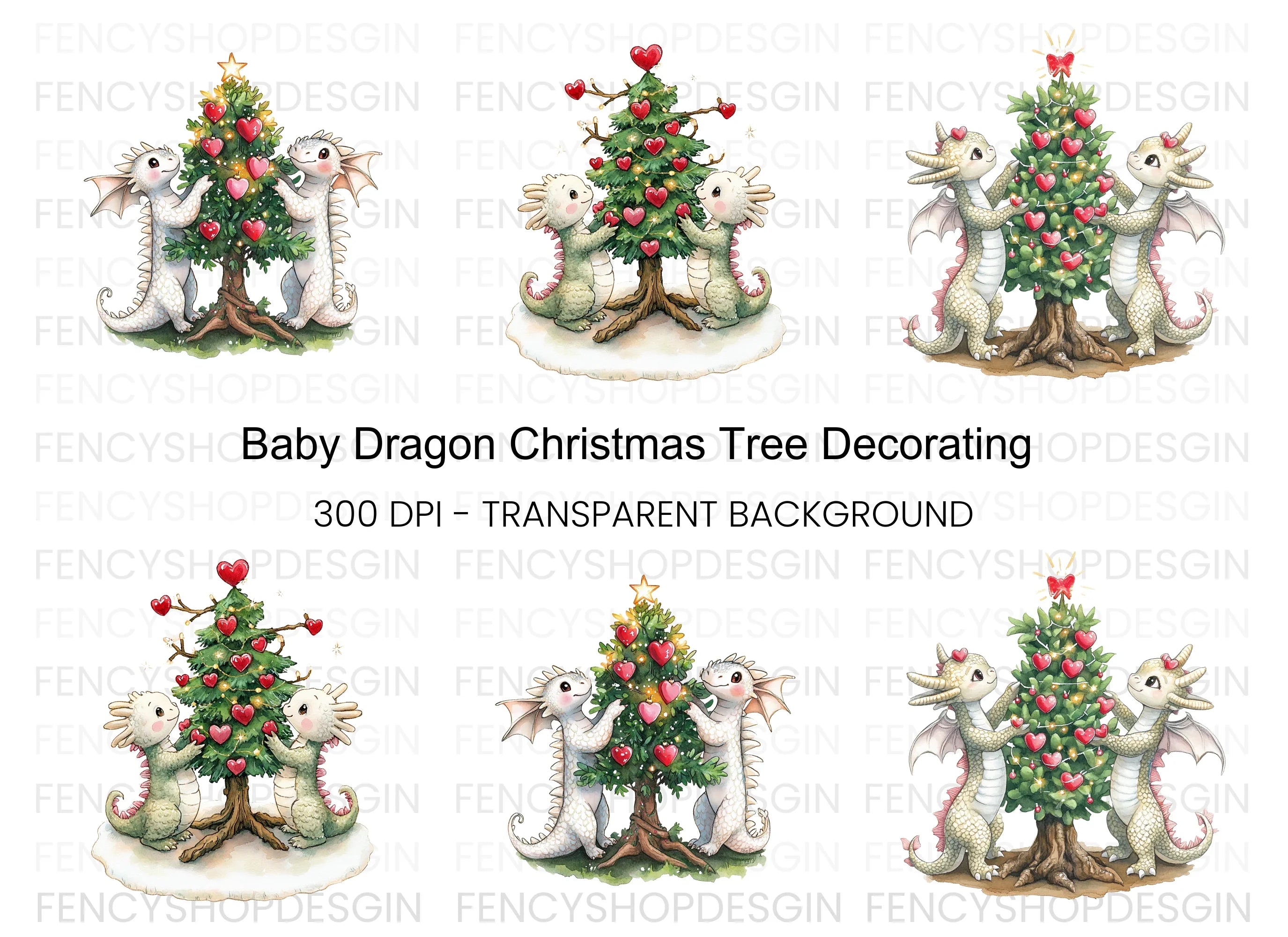 Christmas Tree Dragon Decor Clipart Bundle