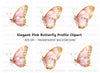 Side View Pink and Gold Butterfly Clipart Bundle