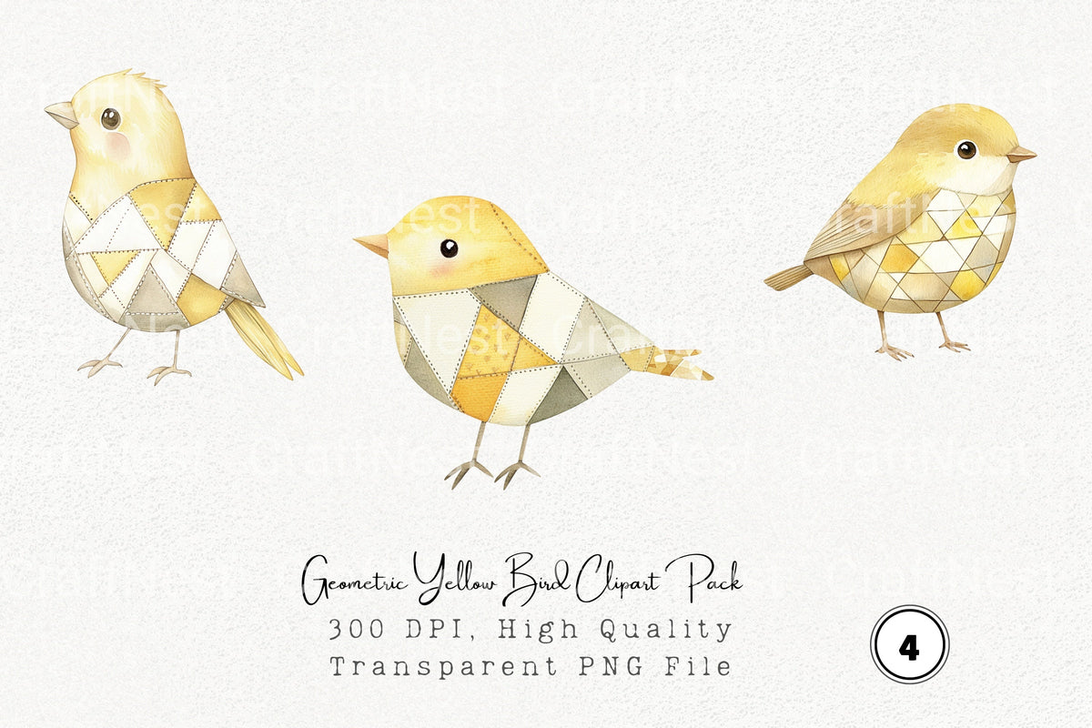 Geometric Yellow Bird Clipart Bundle