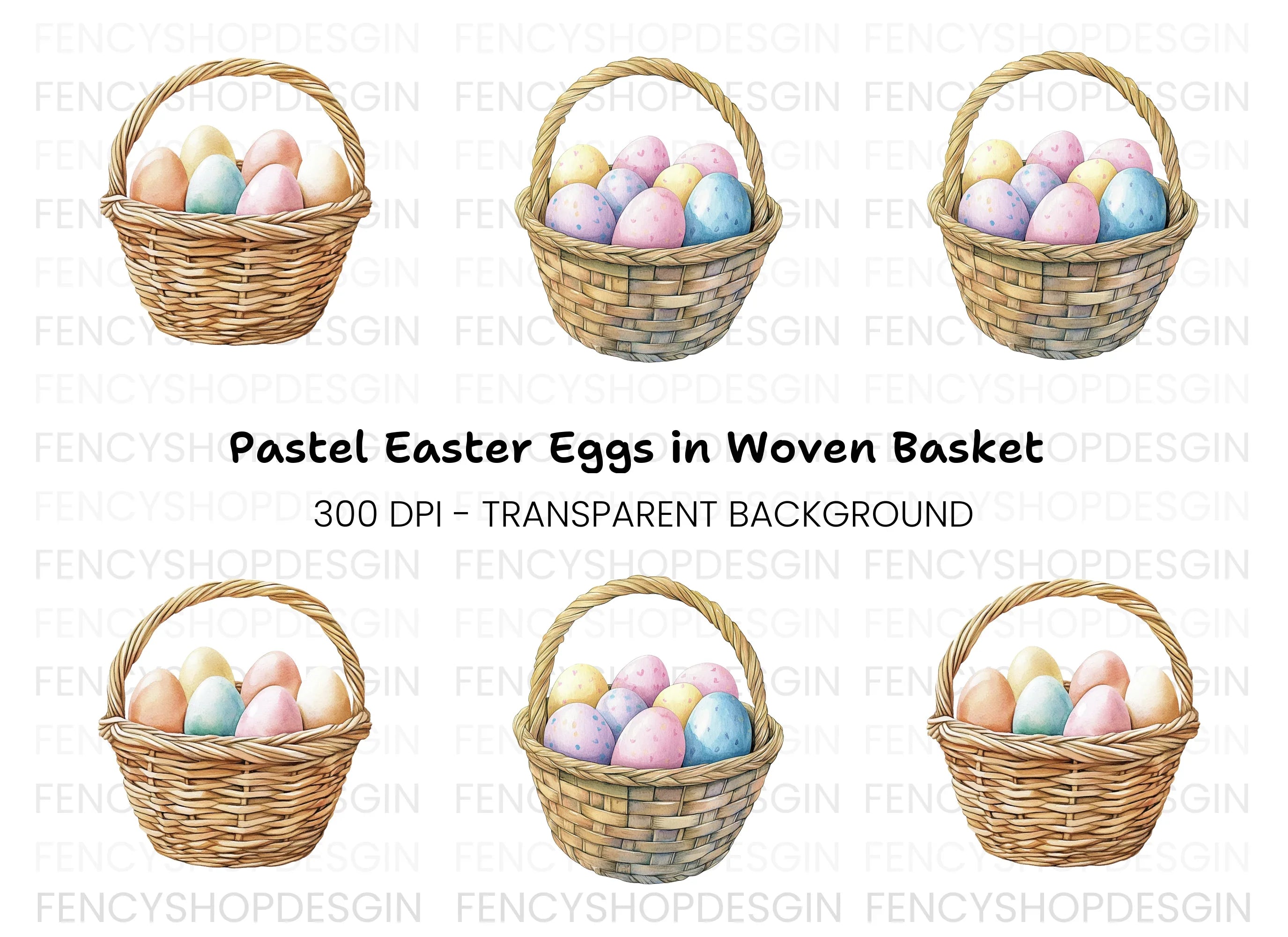 Colorful Easter Egg Baskets Clipart Bundle