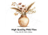 Boho Pampas Grass & Floral Vases Clipart Bundle