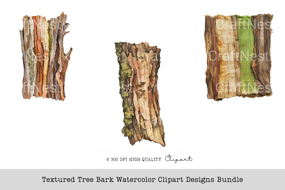 Textured Tree Bark Designs Clipart Bundle