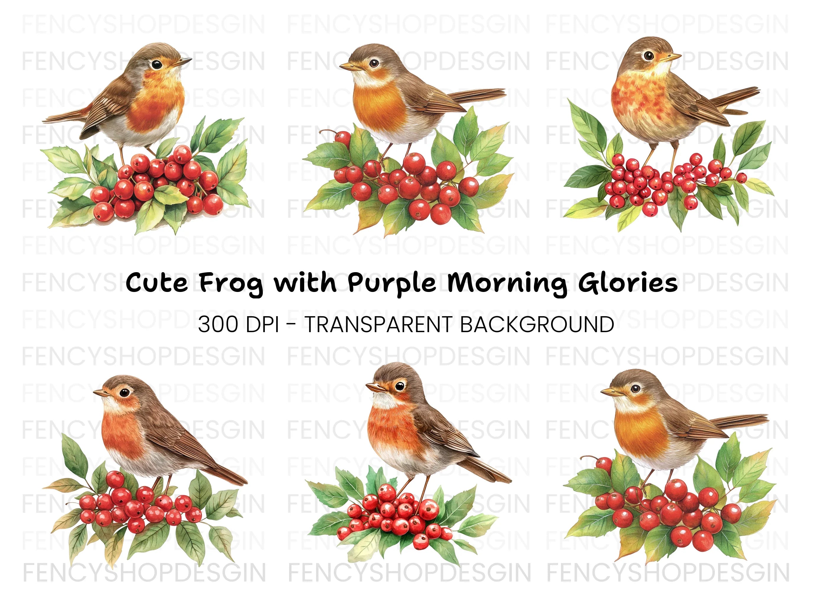 Robins Berries Clipart Bundle