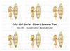 Cute Girl with Surfboard Clipart Bundle