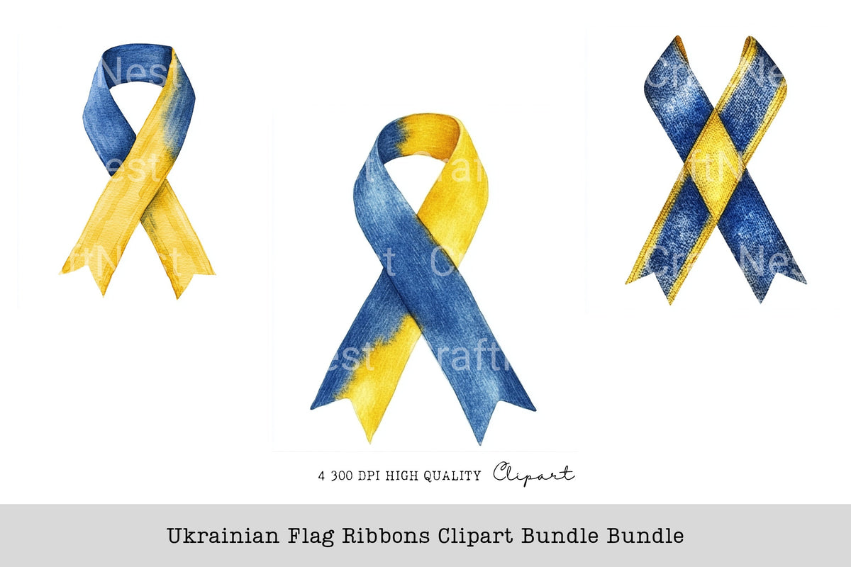 Ukrainian Flag Ribbons Clipart Bundle