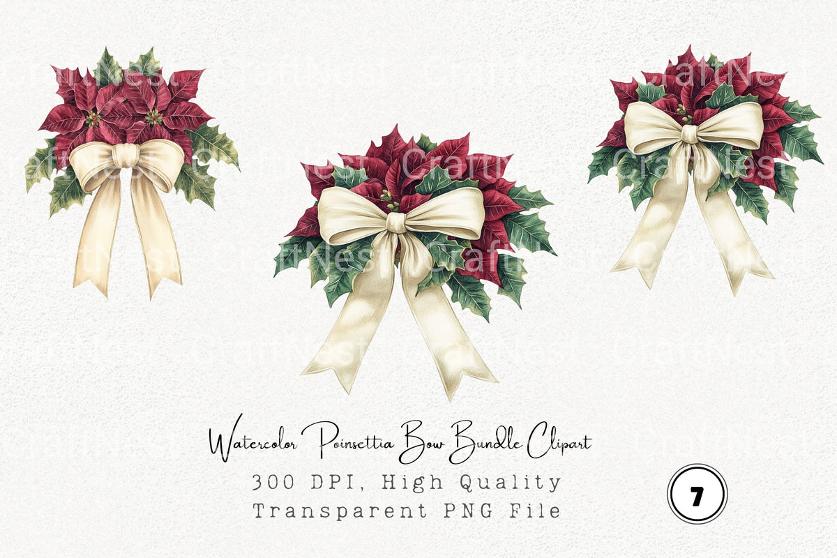 Poinsettia Bow Clipart Bundle