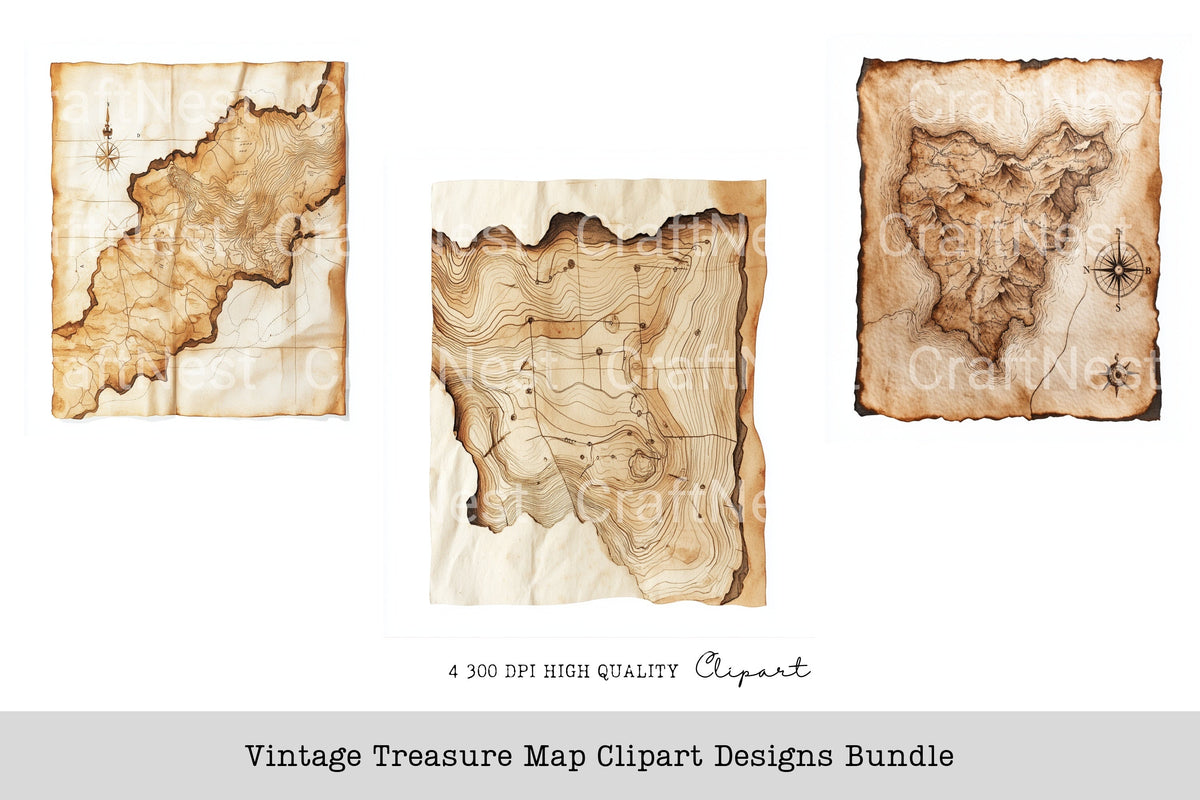 Vintage Treasure Map Designs Clipart Bundle
