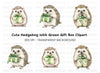 Hedgehogs with Green Gift Boxes Clipart Bundle