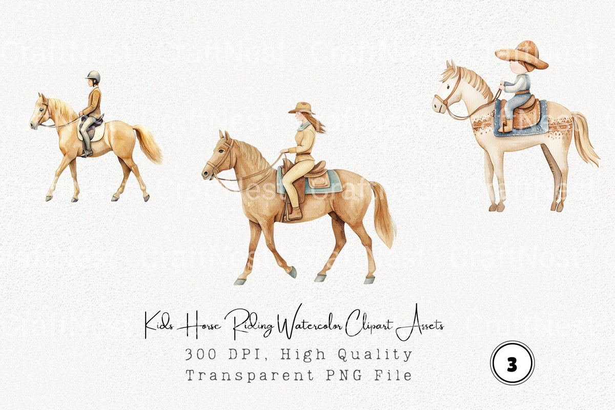 Kids Horse Riding Clipart Bundle